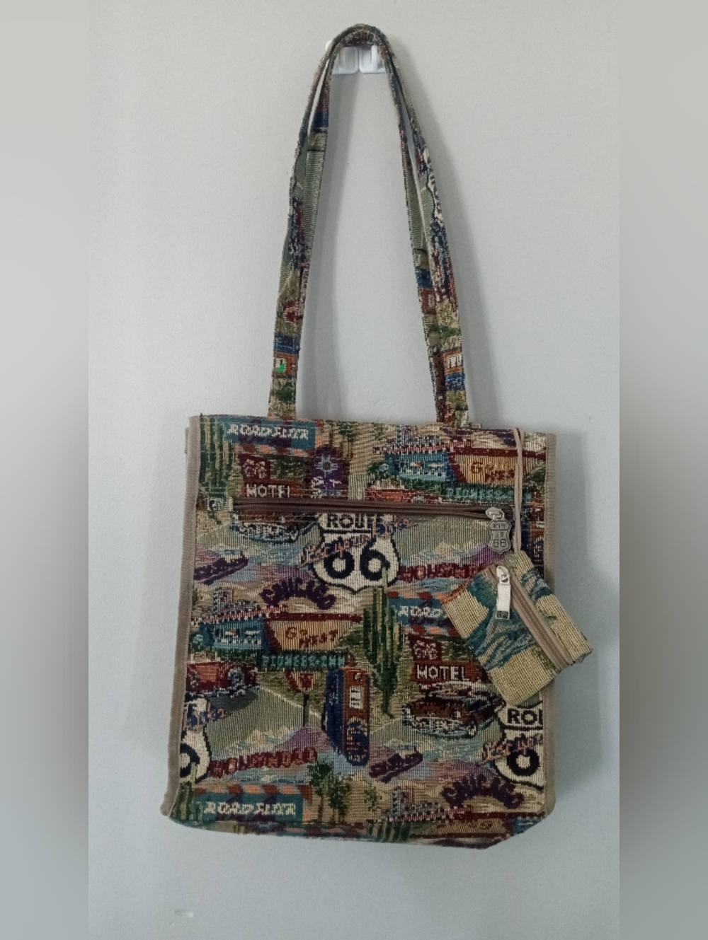 Jade Multicolor Route 66 Tapestry Tote